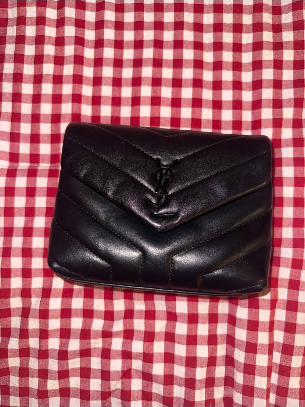 Saint Laurent Black Chevron Quilted Leather Flap mini bag with strap